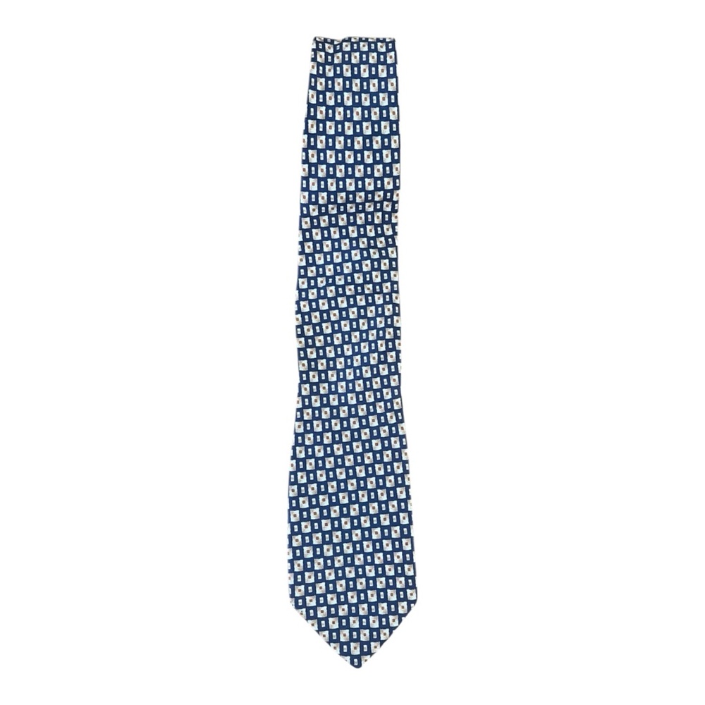MARIO CALDI 7 Folds Blue Geometric Luxury Silk Tie Made In Italy W: 3.5" EX COND - Picture 1 of 5